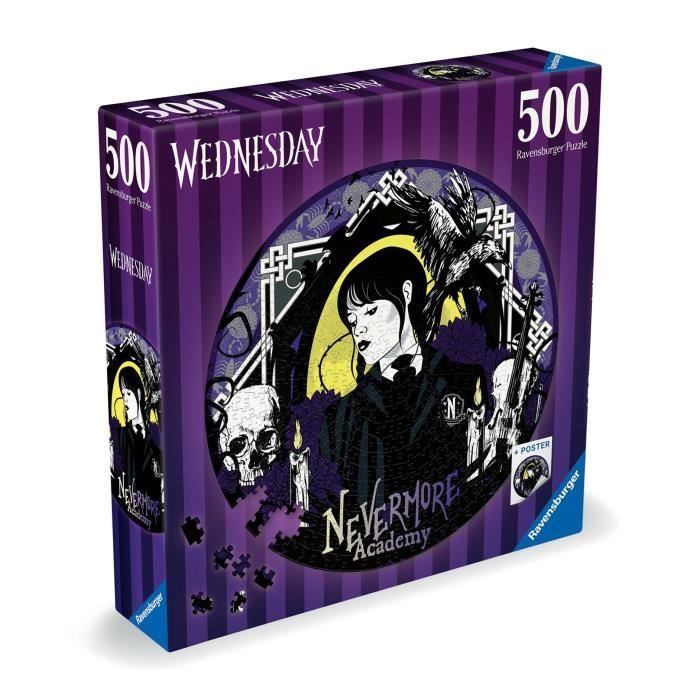 Puzzle rond 500 pieces Mercredi Adams, Dessins animés et BD, Des 10 ans, Ravensburger
