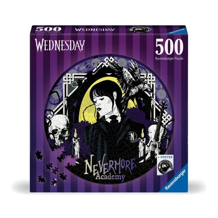 Puzzle rond 500 pieces Mercredi Adams, Dessins animés et BD, Des 10 ans, Ravensburger