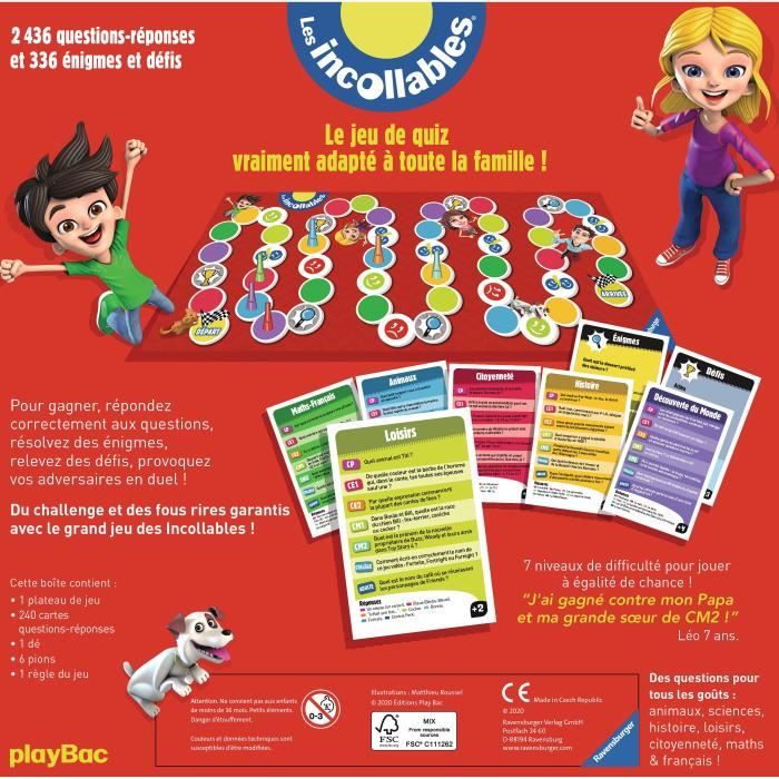 Jeu de Quiz Les Incollables Le grand jeu familial Ravensburger - 7 niveaux de difficulté - Des 6 ans