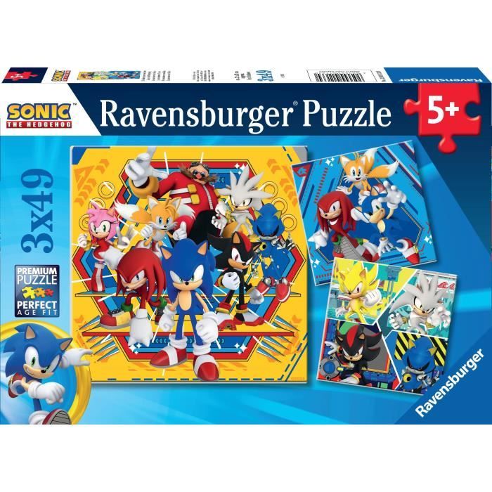 Puzzles 3x49 pieces Les aventures de Sonic, A partir de 5 ans, 12001133, Ravensburger