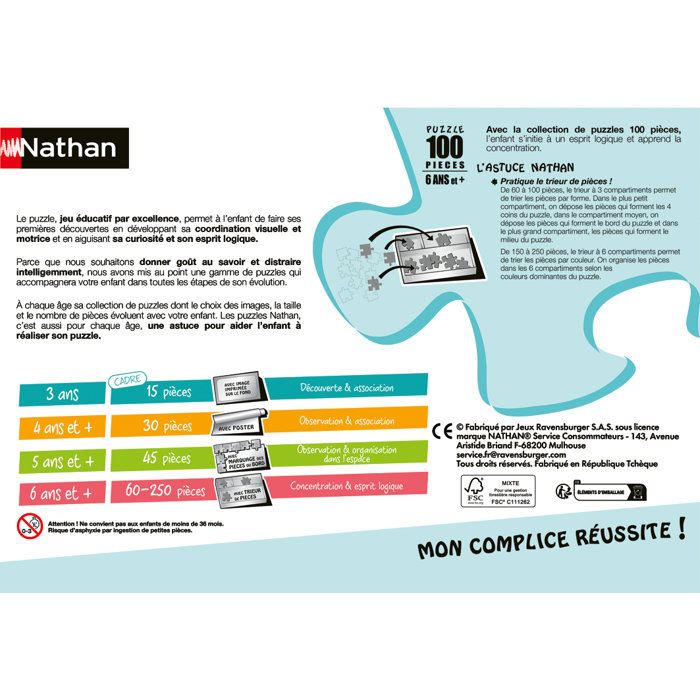 Nathan - Puzzle enfants 100 pieces - Chaton arc-en-ciel - des 6 ans -De qualité supérieure - Carton épais et résistant - 12004295