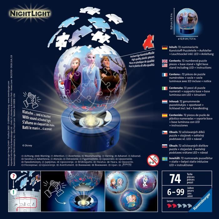 Puzzle 3D Ball La Reine des Neiges 2 illuminé - Ravensburger - Enfant 6 ans et plus