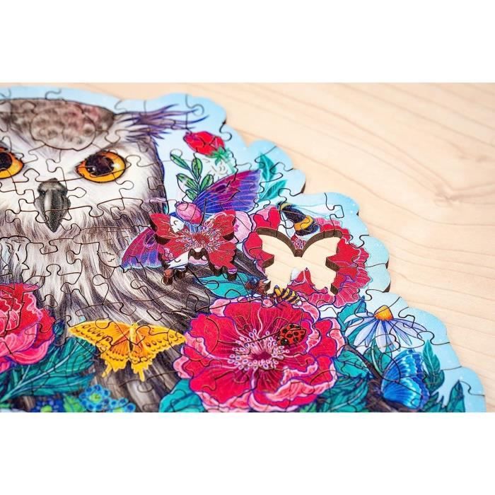 Puzzle en bois Hibou floral 150 pieces robustes et naturelles dont 15 figurines en bois (whimsies), des 10 ans, 17511, Ravensburger