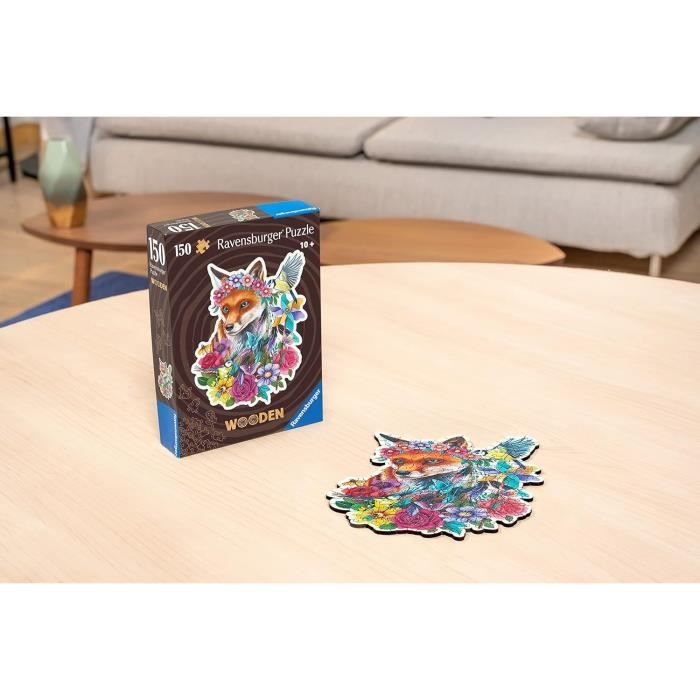 Puzzle en bois Renard coloré 150 pieces robustes et naturelles dont 15 figurines en bois (whimsies), Qualité premium - Pour enfants