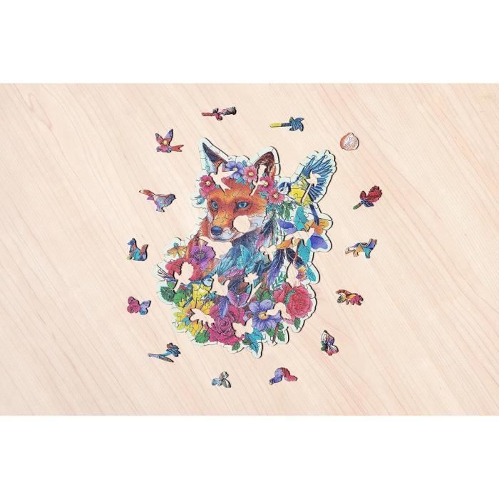 Puzzle en bois Renard coloré 150 pieces robustes et naturelles dont 15 figurines en bois (whimsies), Qualité premium - Pour enfants