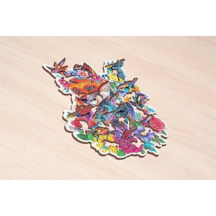 Puzzle en bois Renard coloré 150 pieces robustes et naturelles dont 15 figurines en bois (whimsies), Qualité premium - Pour enfants