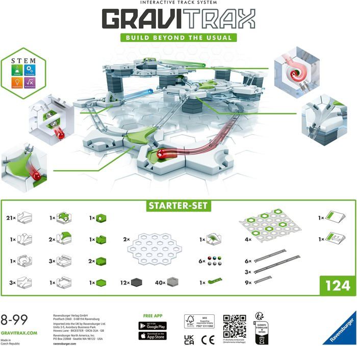 Gravitrax Starter Set 122 pieces, Circuit de billes, Jeu de construction créatif, Des 8 ans, 22410, Ravensburger