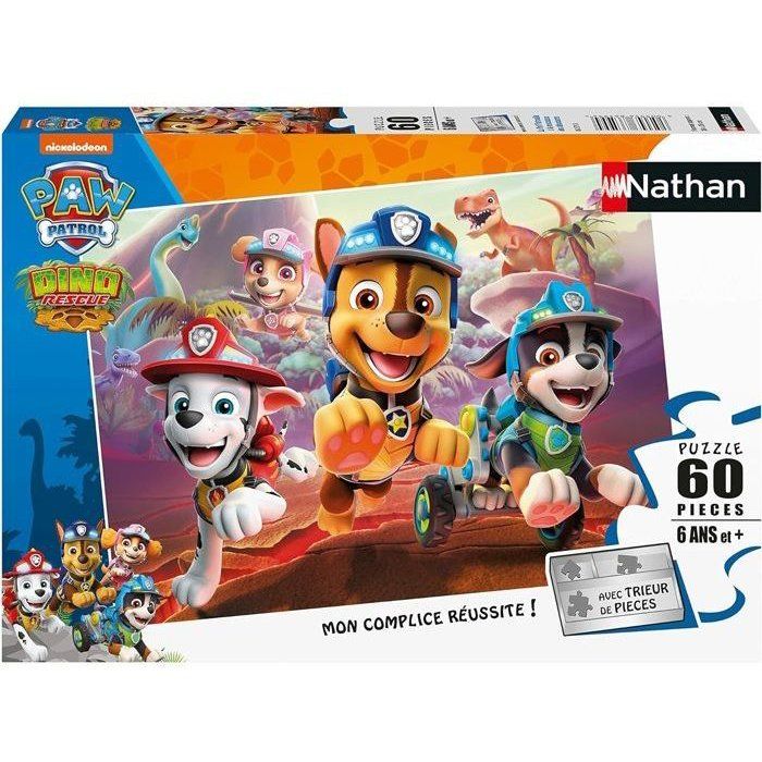 Nathan - Puzzle 60 pieces - Pat'Patrouille A la rescousse des dinosaures - Puzzle Enfant + Trieur - Des 6 ans