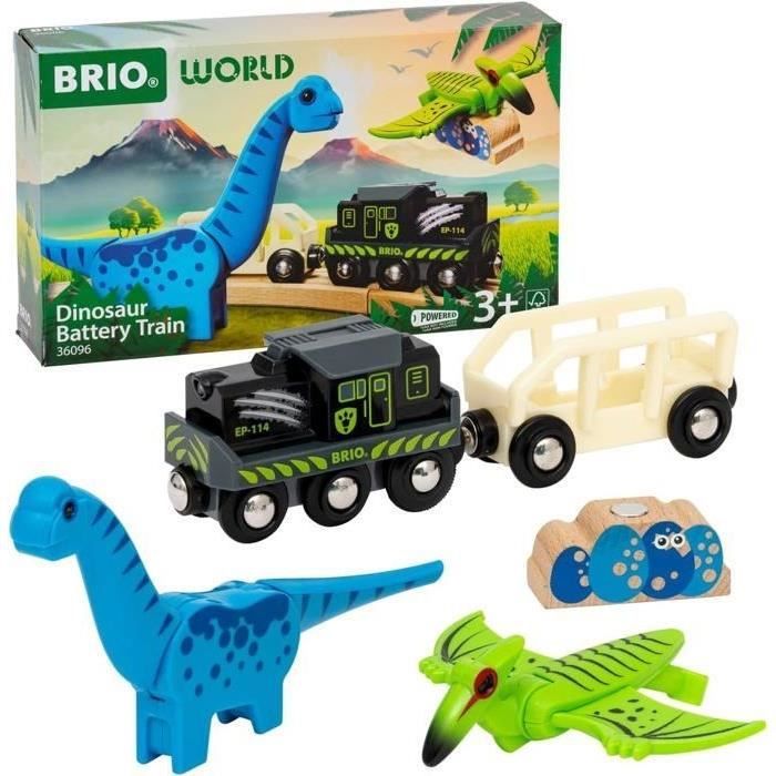 Brio Train a Piles Dinosaure - Train électrique - Dinosaure Inclus - pour circuit de train en bois - Des 3 Ans - Brio World - 36096