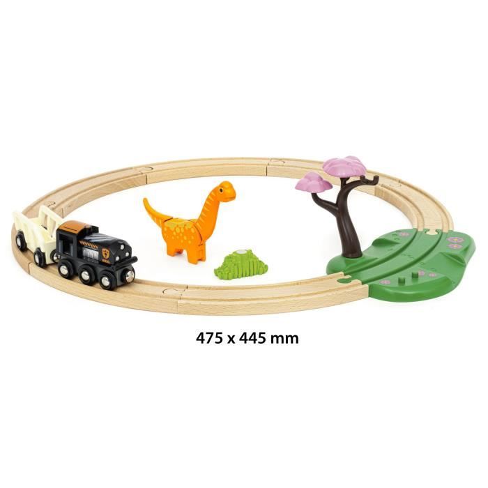 Circuit Dinosaure - Coffret Complet 12 pieces - Action de Jeu sans Pile - Dinosaure Inclus - Circuit de Train en Bois - BRIO World