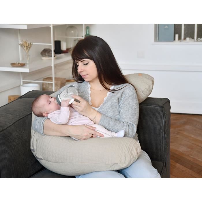 BÉABA - Big Flopsy™ - Coussin de grossesse et d'allaitement - Fleur de coton - 180 cm - Lin