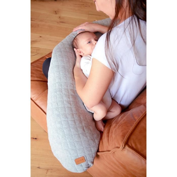 BÉABA - Big Flopsy™ - Coussin de grossesse et d'allaitement - Fleur de coton - Gris Chiné, 180 cm