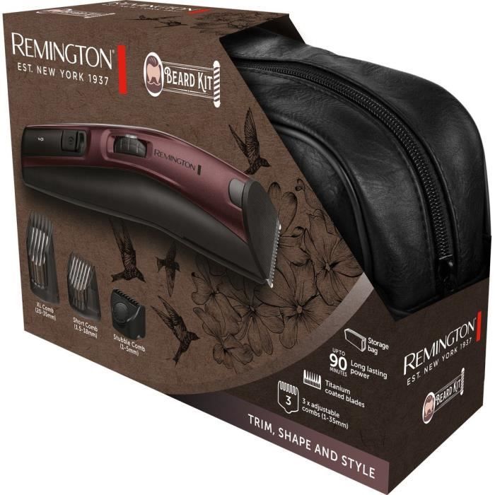 Coffret tondeuse barbe Remington MB4047 – sans fil, étanche – lames revetement titanium – 9 guides de coupe – trousse incluse