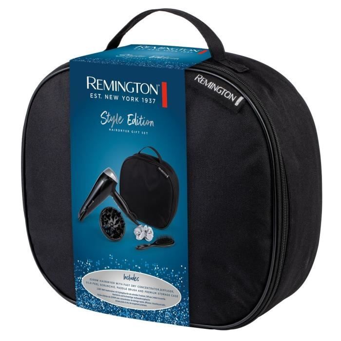 Coffret seche-cheveux Style Edit Remington D3171GP ñ 2200W - Vanity de rangement,Diffuseur, Brosse plate et Chouchou en soie