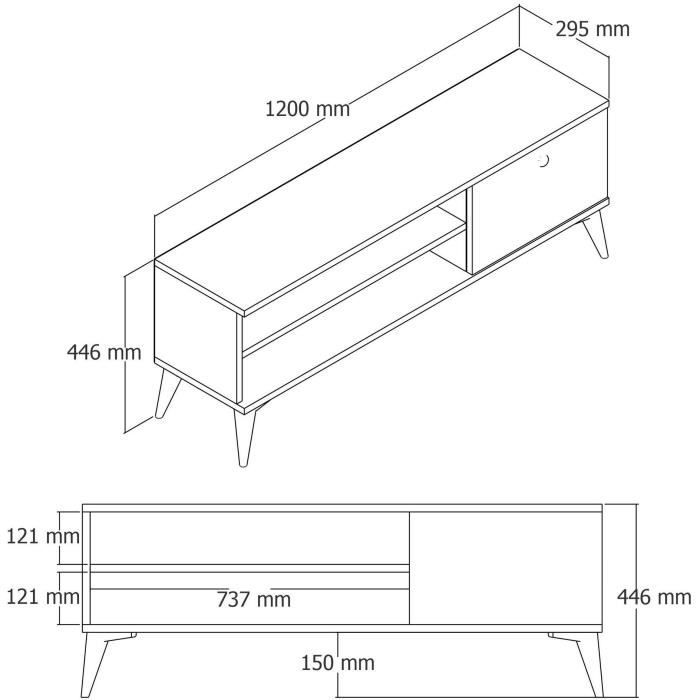 Meuble TV - RETRO - Chene - 120 x 30 x 45 cm
