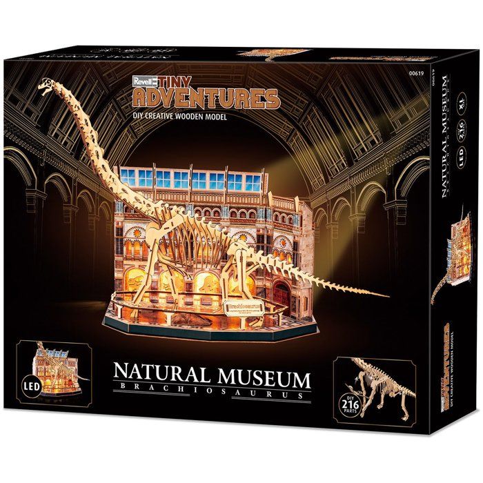 Puzzle 3D en bois - REVELL - Tiny Adventures - Natural Museum - Brachiosaur - LED