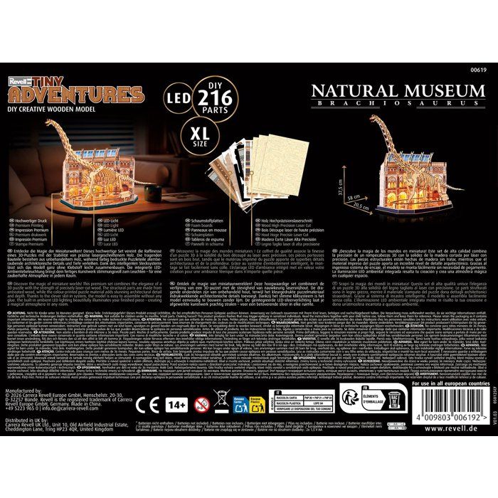Puzzle 3D en bois - REVELL - Tiny Adventures - Natural Museum - Brachiosaur - LED