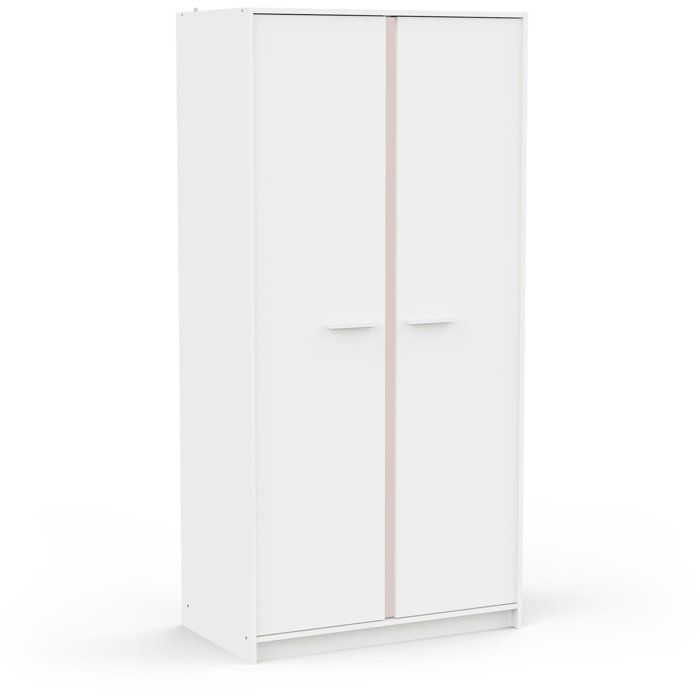 Armoire de chambre - REVERSO - Blanc mat - Décor Rose ou Bleu - 2 portes - L88,3 x P50 x H180,9 cm