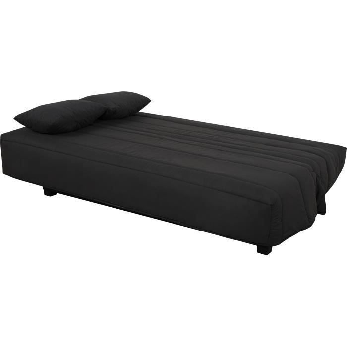 Banquette Clic clac 2 places REVEUR - Tissu noir - Matelas DUNLOPILLO - Couchage 188x128 cm