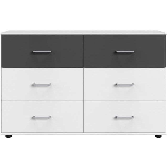 Commode RHODES 6 Tiroirs - Décor Blanc et gris - L130 x P41 x H83 cm