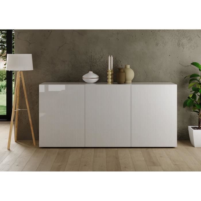 Buffet - RICCIONE - Blanc laqué brillant - 3 portes - 191 x 42 x 84 cm
