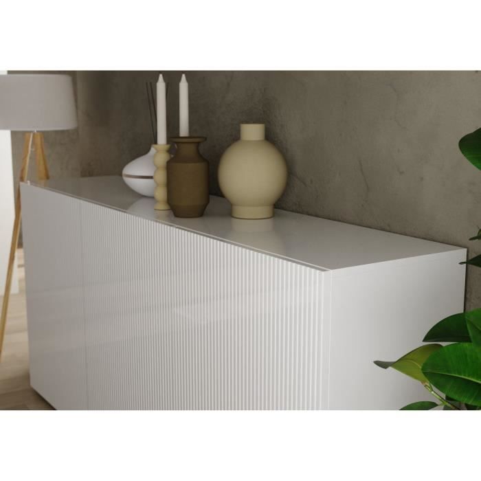 Buffet - RICCIONE - Blanc laqué brillant - 3 portes - 191 x 42 x 84 cm