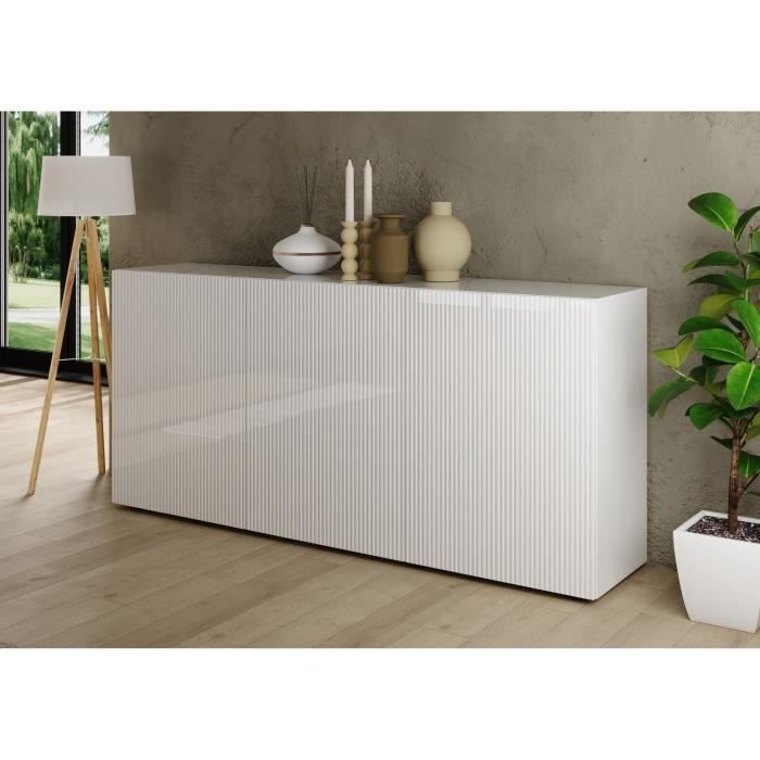 Buffet - RICCIONE - Blanc laqué brillant - 3 portes - 191 x 42 x 84 cm