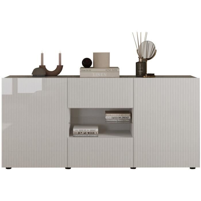 Buffet - RICCIONE - Blanc laqué brillant - 2 portes - 2 tiroirs - 181 x 42 x 84 cm