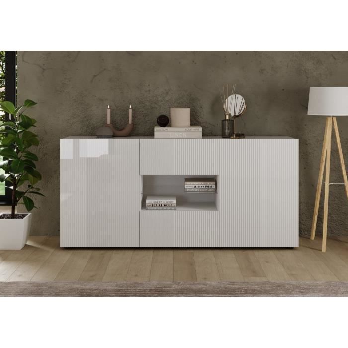 Buffet - RICCIONE - Blanc laqué brillant - 2 portes - 2 tiroirs - 181 x 42 x 84 cm