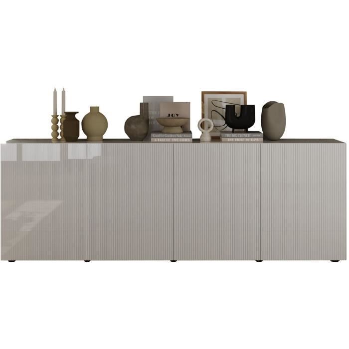 Buffet - RICCIONE - Blanc laqué brillant - 4 portes - 241 x 42 x 84 cm