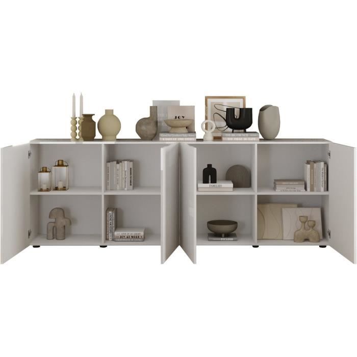 Buffet - RICCIONE - Blanc laqué brillant - 4 portes - 241 x 42 x 84 cm