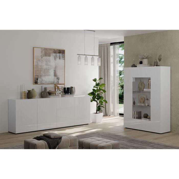 Buffet - RICCIONE - Blanc laqué brillant - 4 portes - 241 x 42 x 84 cm