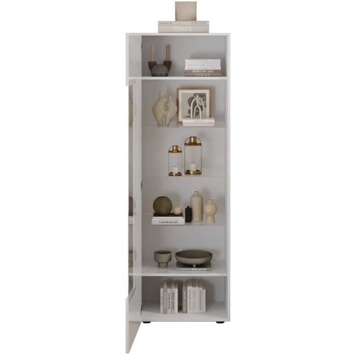 Vitrine - RICCIONE - Blanc laqué brillant - 1 porte en verre - 60 x 42 x 186 cm