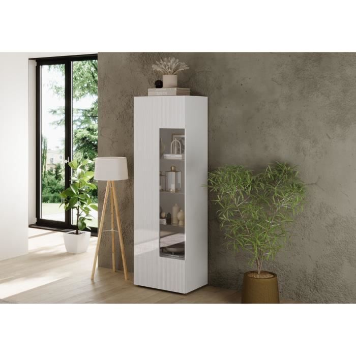 Vitrine - RICCIONE - Blanc laqué brillant - 1 porte en verre - 60 x 42 x 186 cm