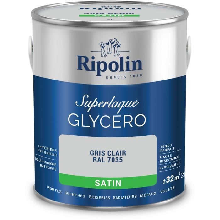 Laque glycéro gris clair RAL 7035 satin - RIPOLIN - 2 L