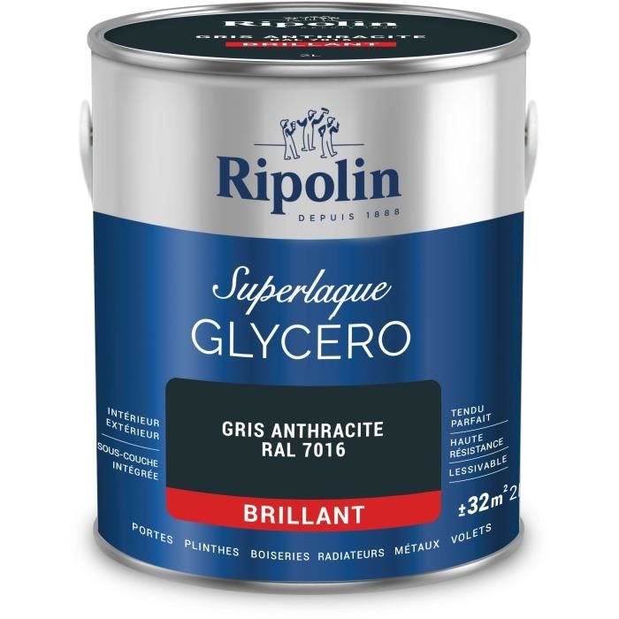 Laque glycéro gris anthracite RAL 7016 brillant - RIPOLIN - 2 L