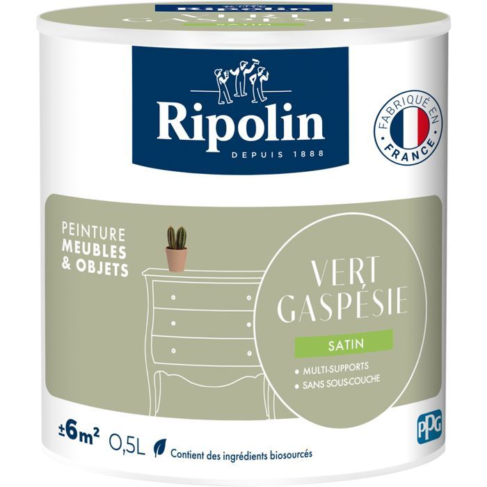 Peinture meuble et objet - Vert gaspesie - Satiné - Ripolin - 0,5L