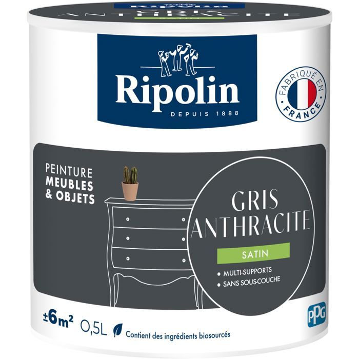 Peinture meuble et objet - Gris anthracite - Satiné - Ripolin - 0,5L