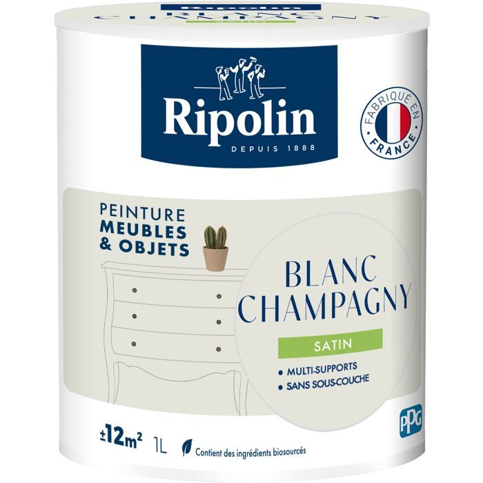 Peinture meuble et objet - Blanc champagny - Satiné - Ripolin - 1L