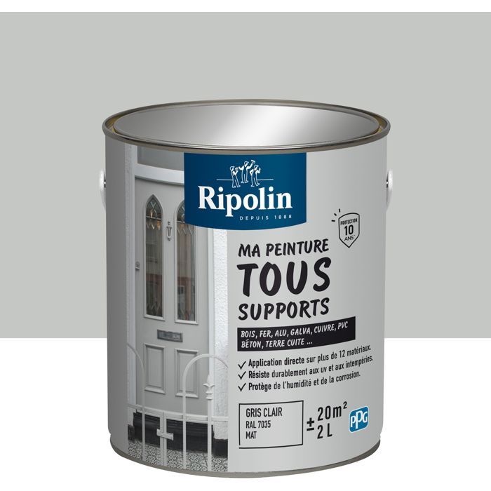 Peinture multi-supports - Gris clair - RAL 7035 - Mat - Ripolin - 2L