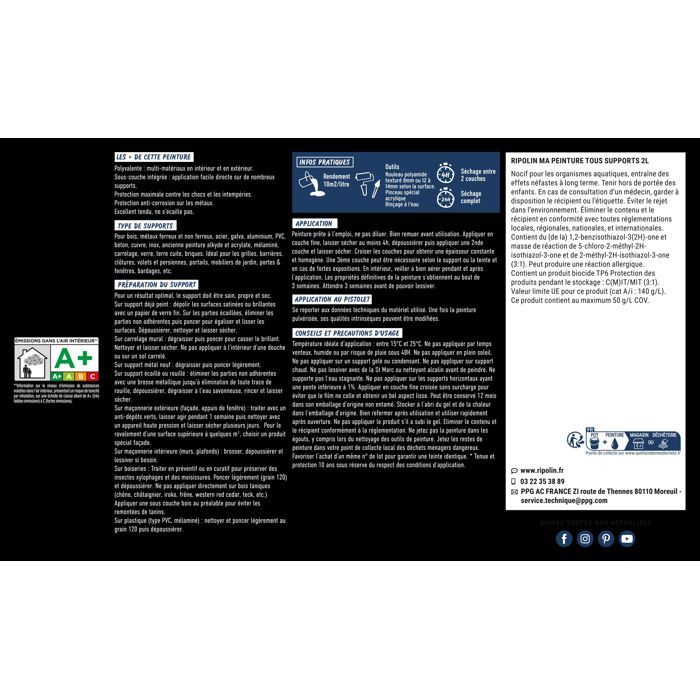 Peinture multi-supports - Noir - RAL 9005 - Mat - Ripolin - 2L