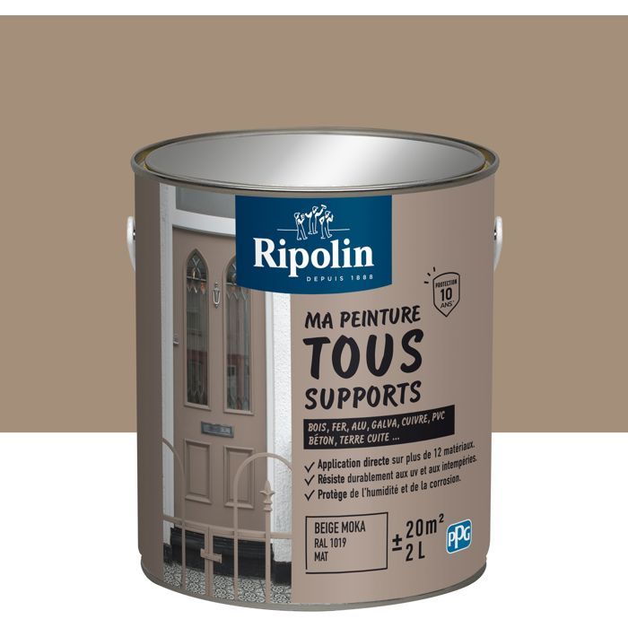 Peinture multi-supports - Beige moka - RAL 1019 - Mat - Ripolin - 2L