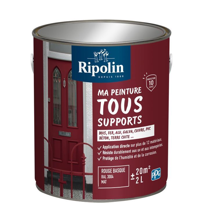 Peinture multi-supports - Rouge basque - RAL 3004 - Mat - Ripolin - 2L