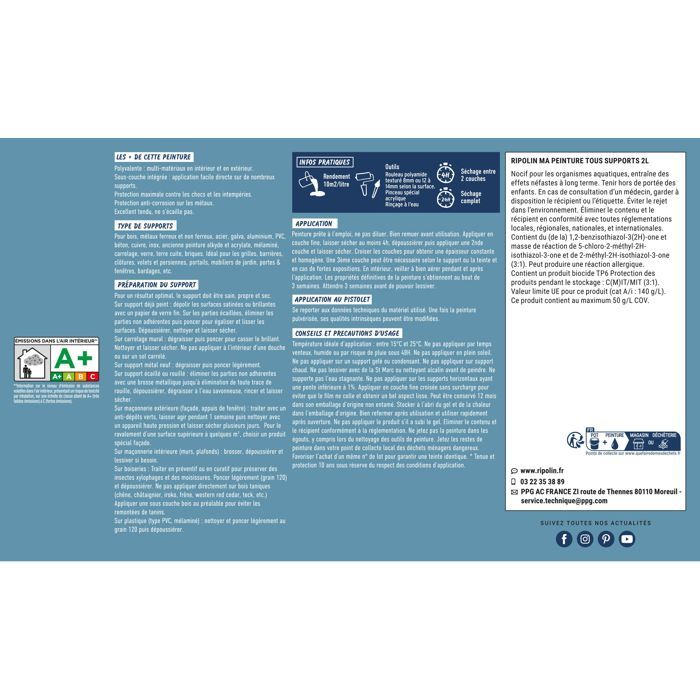 Peinture multi-supports - Bleu pastel - RAL 5024 - Mat - Ripolin - 2L