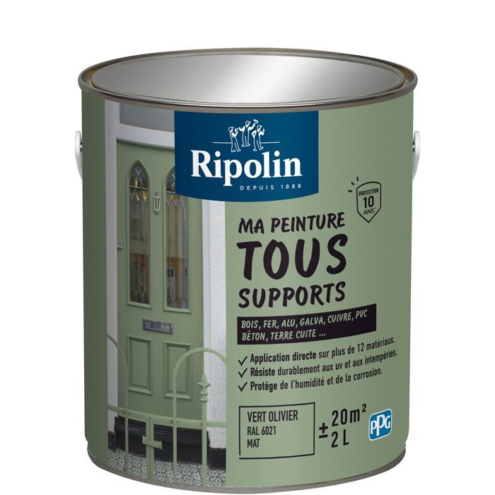 Peinture multi-supports - Vert oliver - RAL 6021 - Mat - Ripolin - 2L