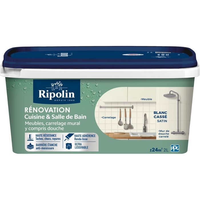 Peinture rénovation cuisine et salle de bain - Blanc cassé - Satiné - Ripolin - 2L