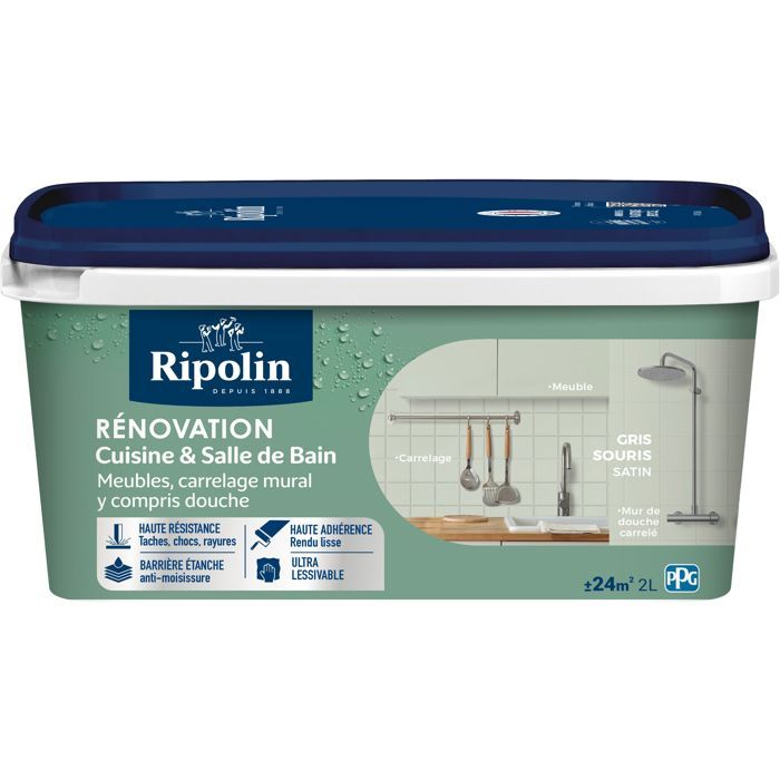 Peinture rénovation cuisine et salle de bain - Gris souris - Satiné - Ripolin - 2L
