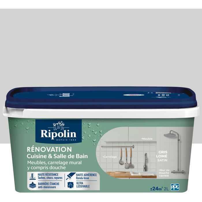 Peinture rénovation cuisine et salle de bain - Gris lome - Satiné - Ripolin - 2L