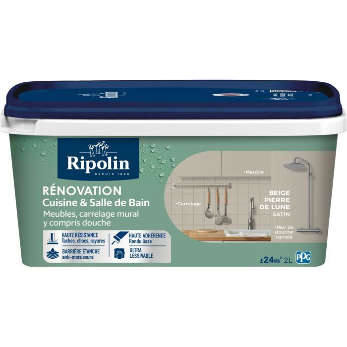 Peinture rénovation cuisine et salle de bain - Beige pierre - Satiné - Ripolin - 2L