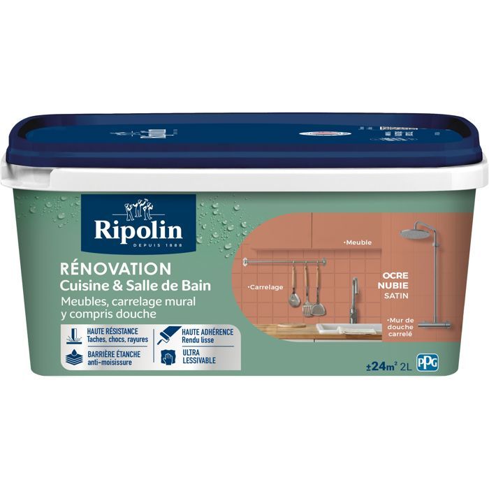 Peinture rénovation cuisine et salle de bain - Ocre nubie - Satiné - Ripolin - 2L